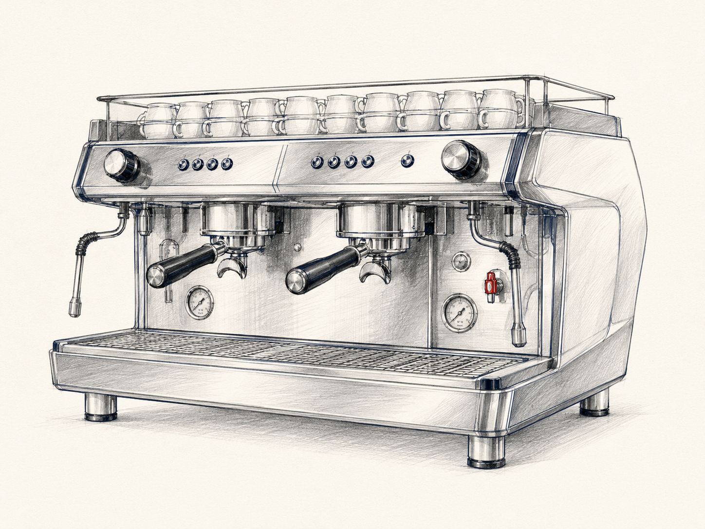 Commercial two-group espresso machine
